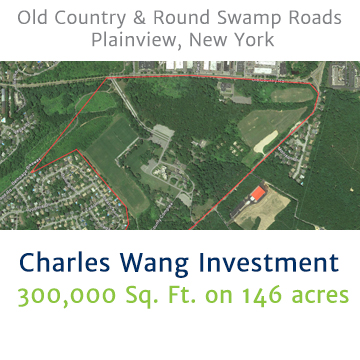 Arial view of Charles Wang Investment Property at Old Country Road and Round Swamp Road in Plainview